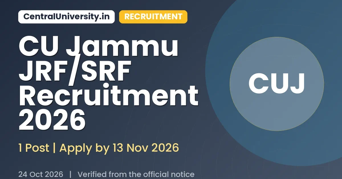 CU Jammu JRF/SRF Recruitment 2026