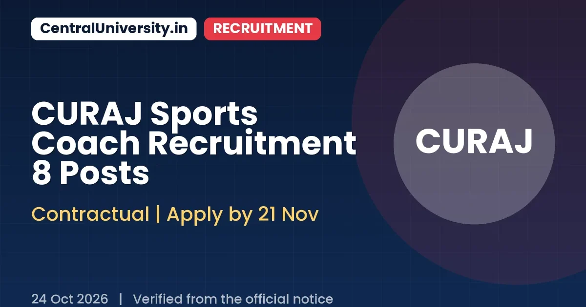 CURAJ Sports Coach Recruitment 8 Posts