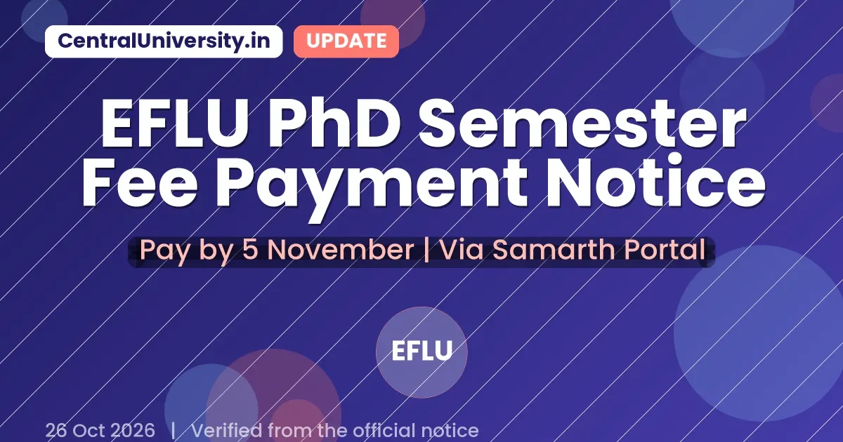 EFLU PhD Semester Fee Payment Notice